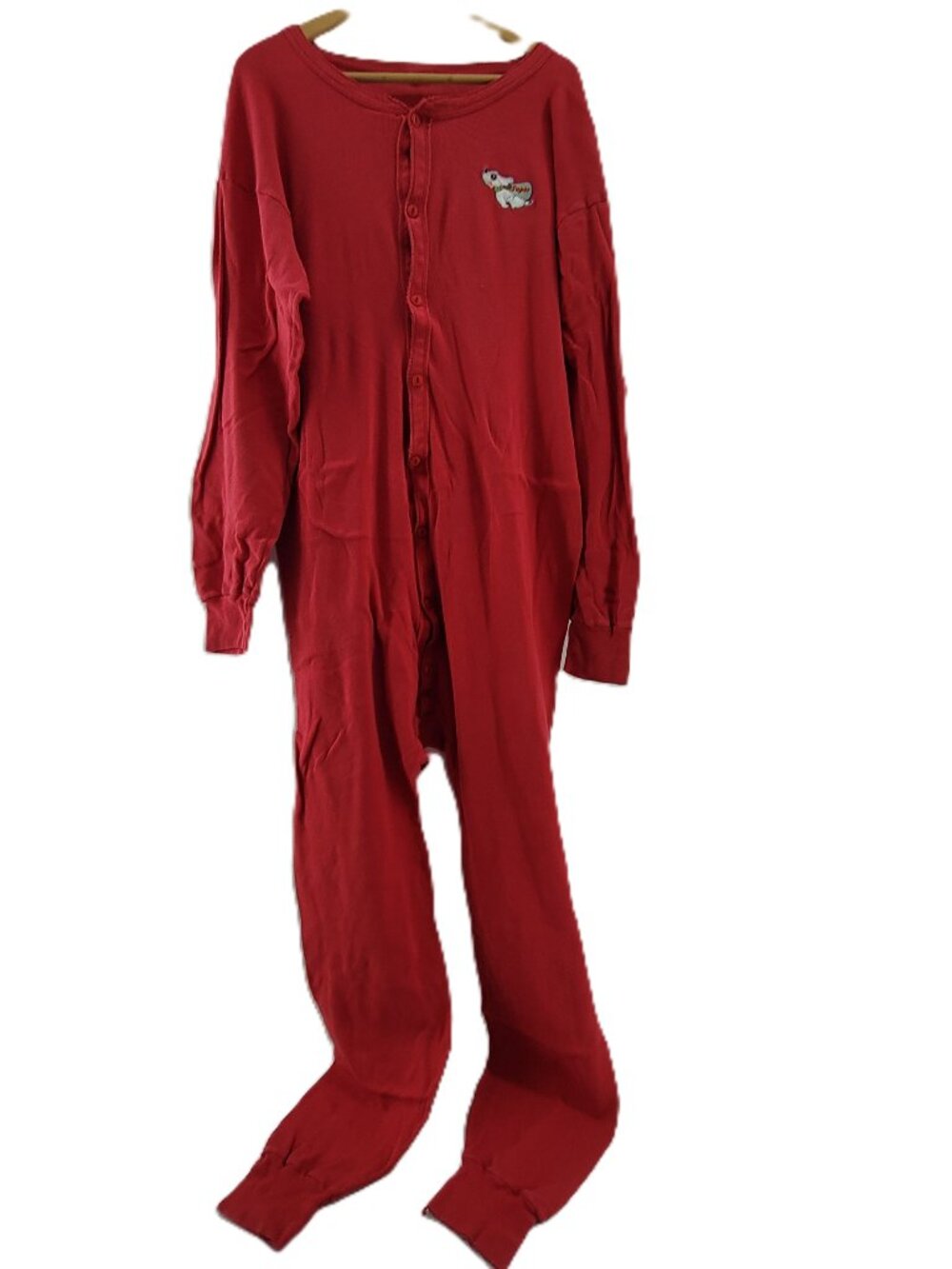 Vintage 80s Long John Underwear Union Suit One Piece Men's Red Pajamas Henley
